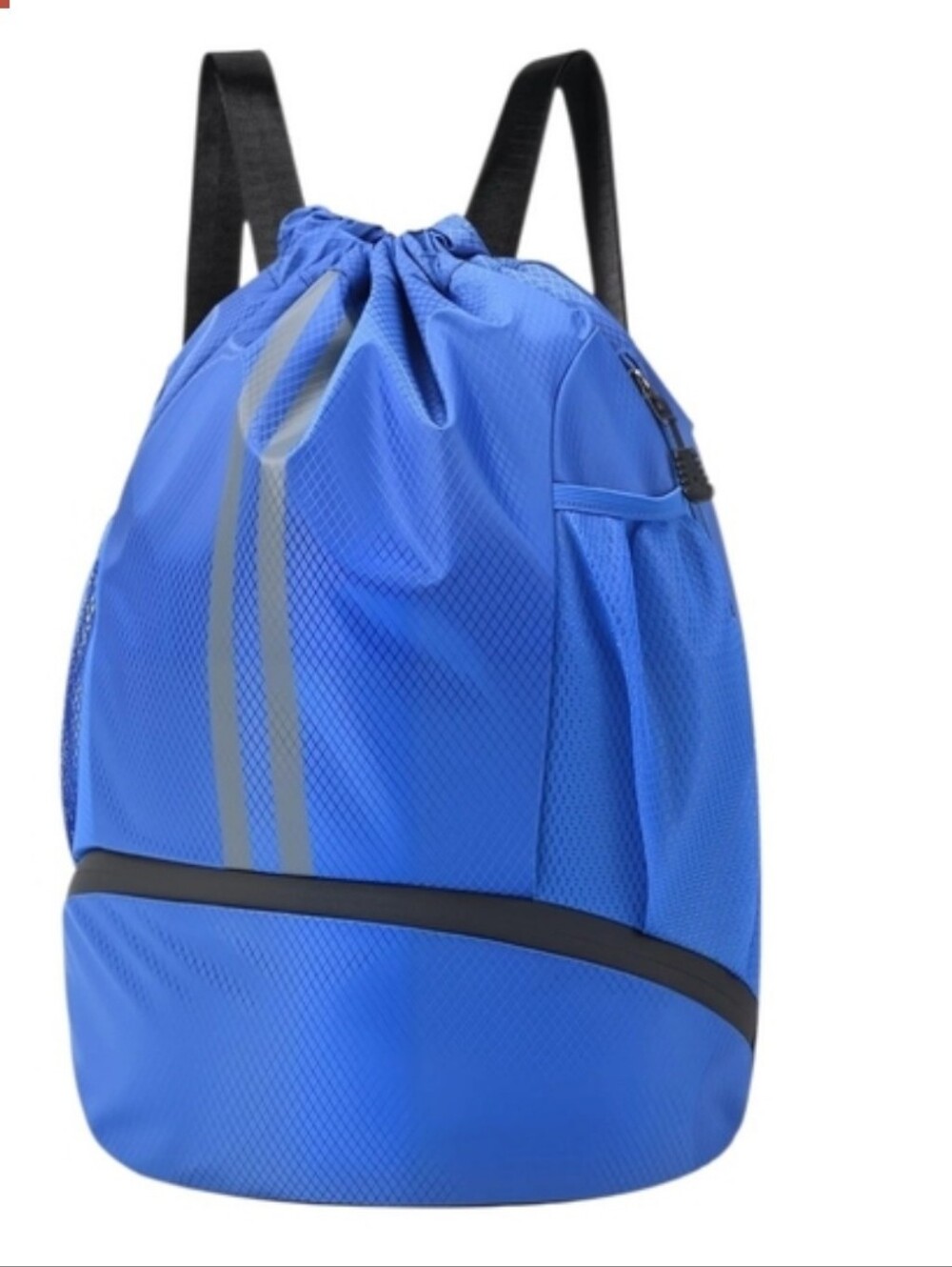 Blue Drawstring Gym Backpack with Reflective Stripe